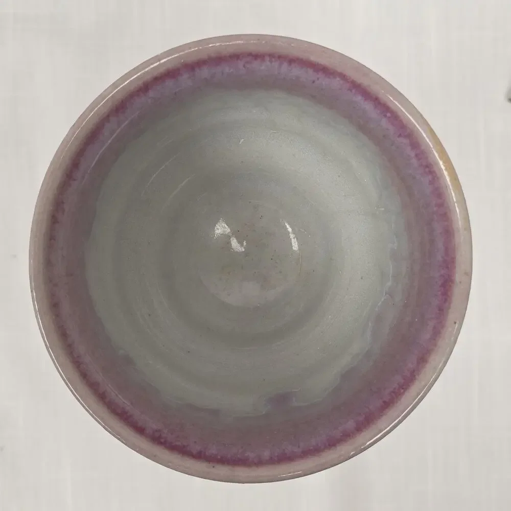 Handcrafted Studio Art Pottery Goblet Purple Gray Drip Glaze Ceramic Chalice Dec